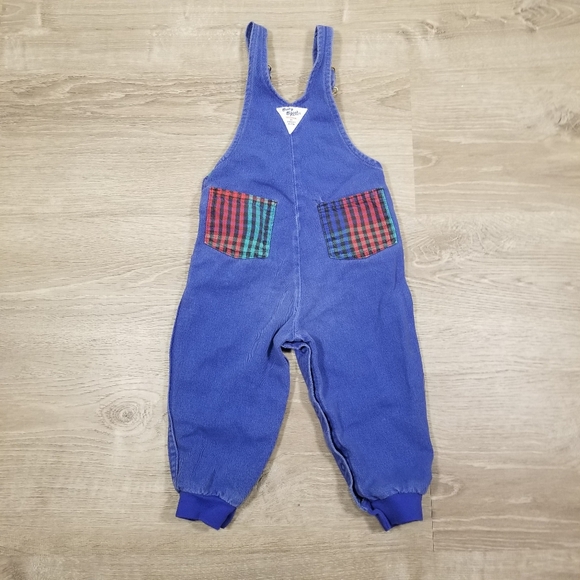 Vintage 90s OshKosh Baby B'Gosh Colorblock Plaid Overalls Sz 24 Month Made in US - Picture 5 of 7
